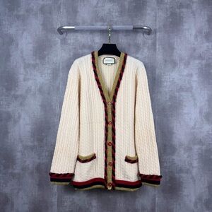 Authentic Gucci Cream Cardigan with Red and Black Accents